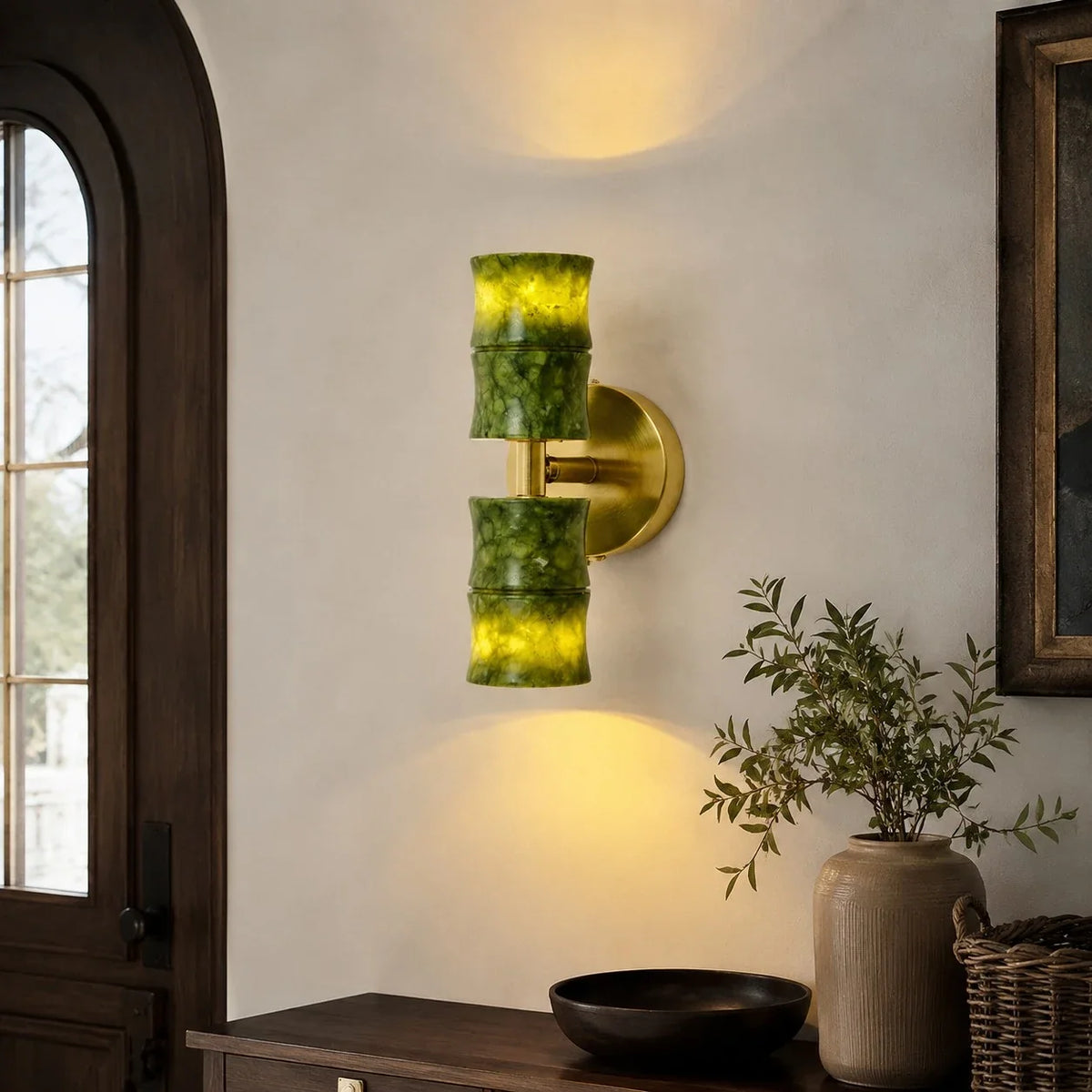 Green Bamboo-Form Double Wall Lamp | Esilora