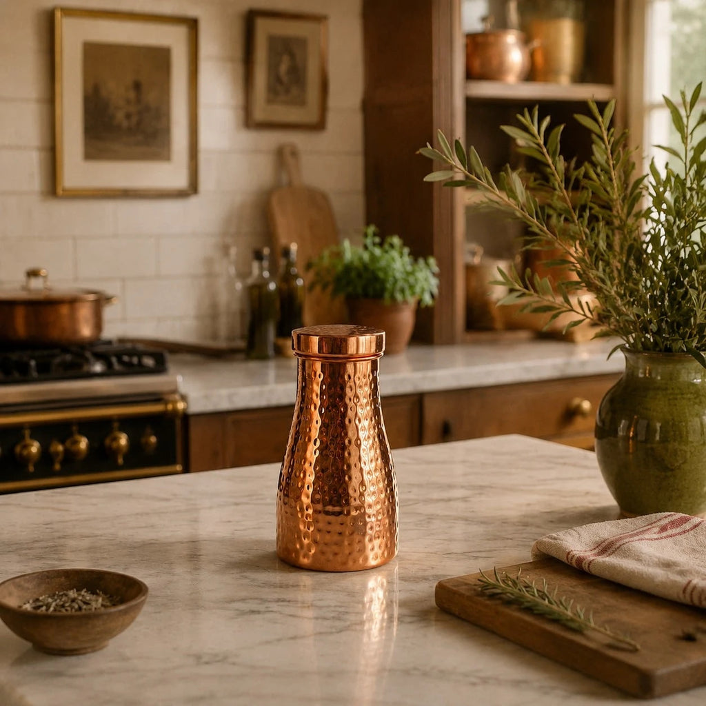 Handcrafted Hammered Copper Water Kettle Set | Esilora
