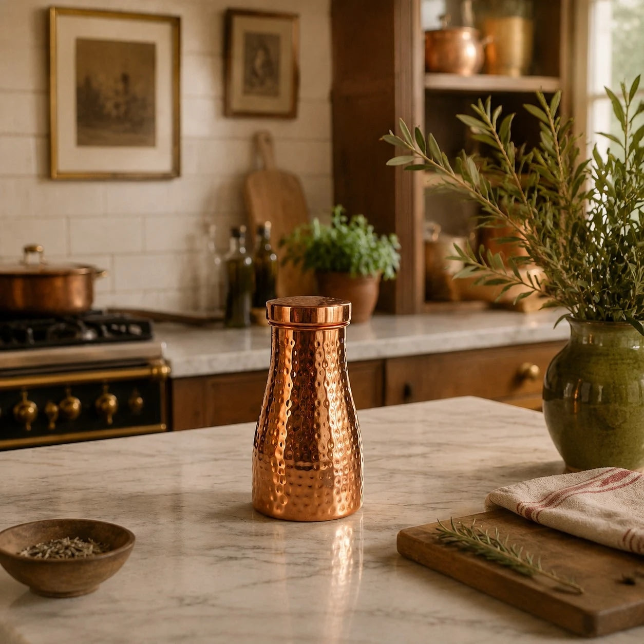 Handcrafted Hammered Copper Water Kettle Set | Esilora
