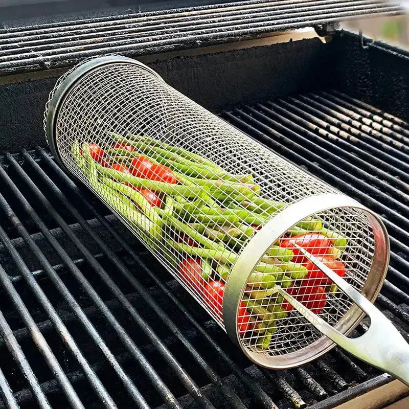 Stainless Metal Grill Basket | Rolling Tray | Suitable for Small Grill Items | GrillRoll - Esilora