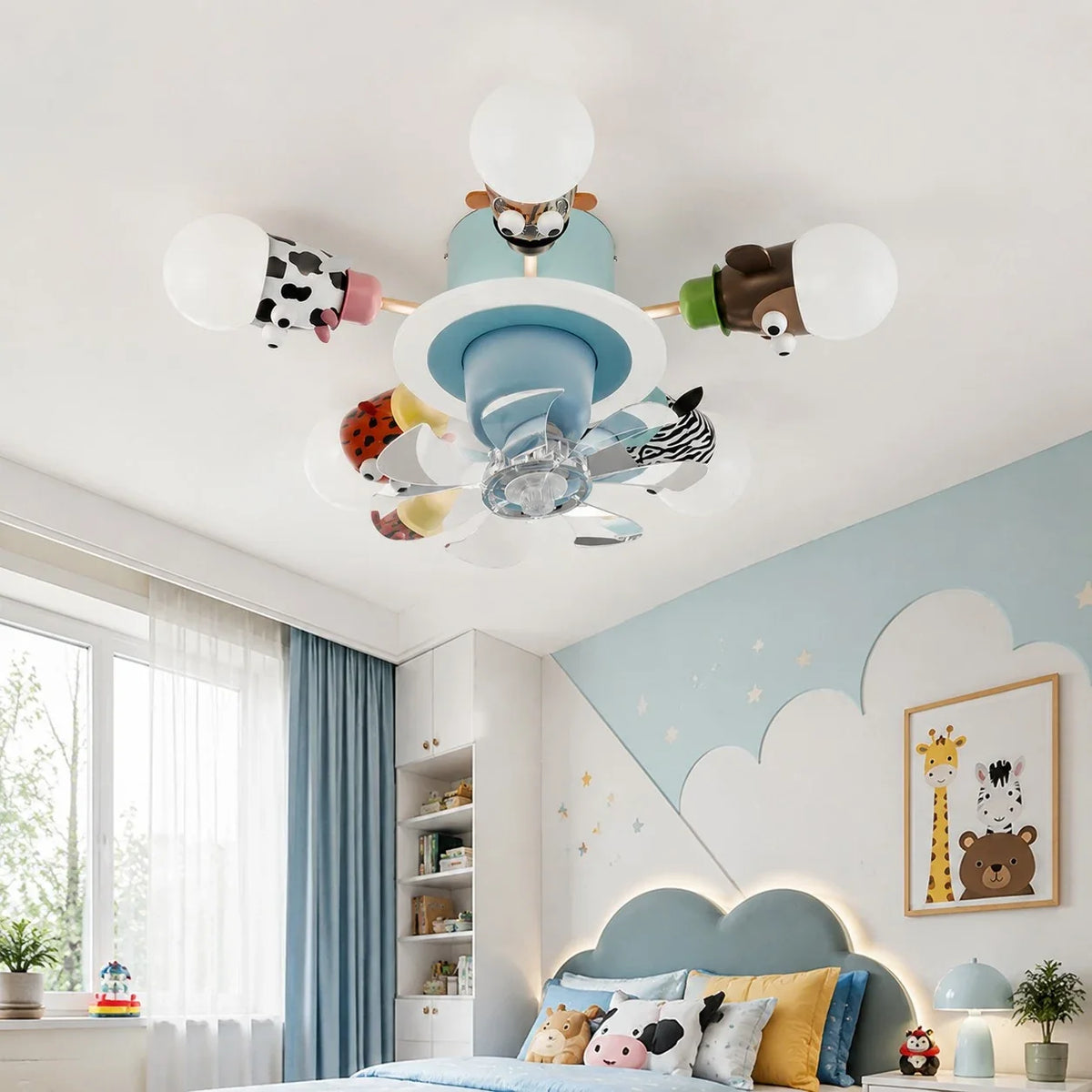Stropní ventilátor se světlem Full-Spectrum a motivy zvířat pro děti | Esilora