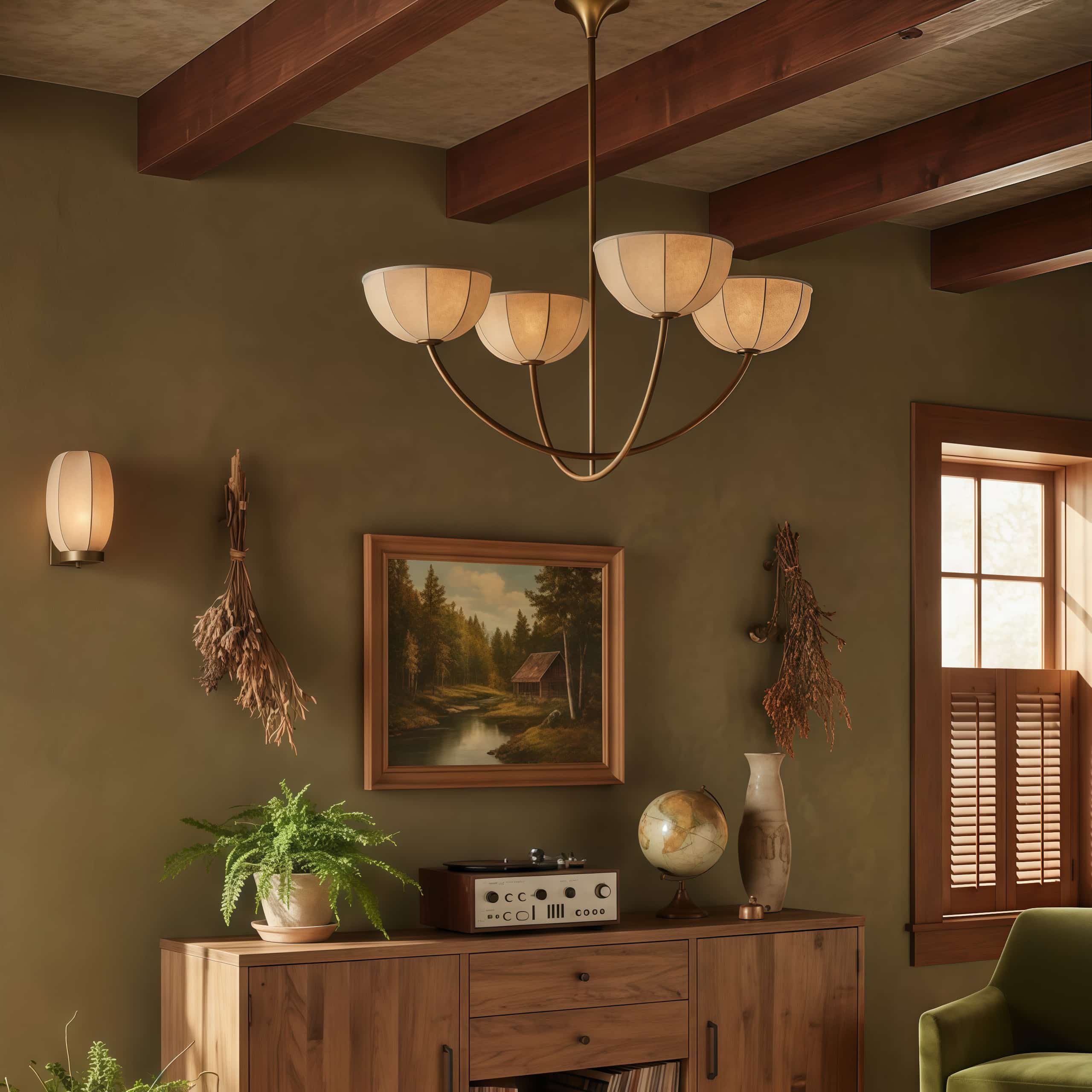 Loomis Linen Wrapped Shade Brass Pendant - Modern Living Room Lighting | Esilora