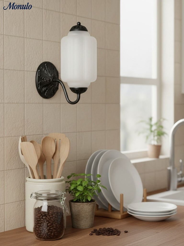 Vintage Milk Glass Sconce Bedside Hallway Eloise Wall Sconce | Esilora