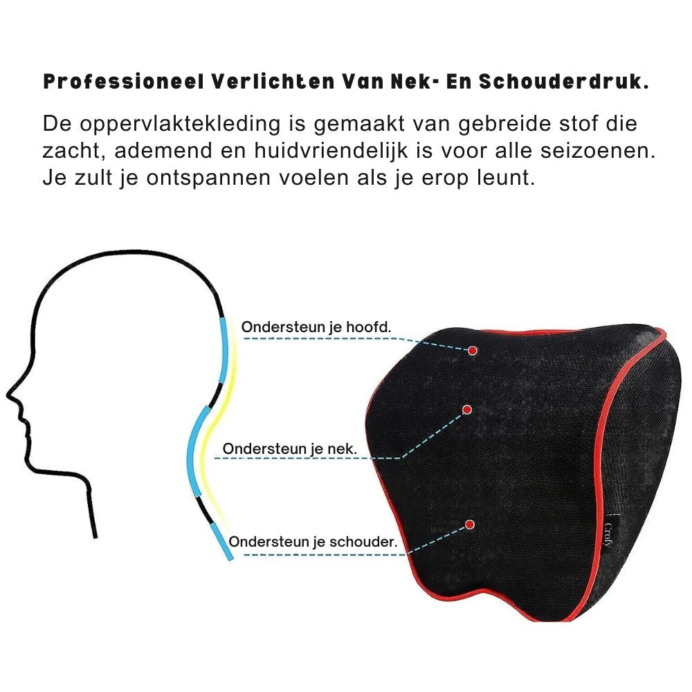 2 ergonomiske nakkepuder til bilen i memoryskum, der støtter sædet