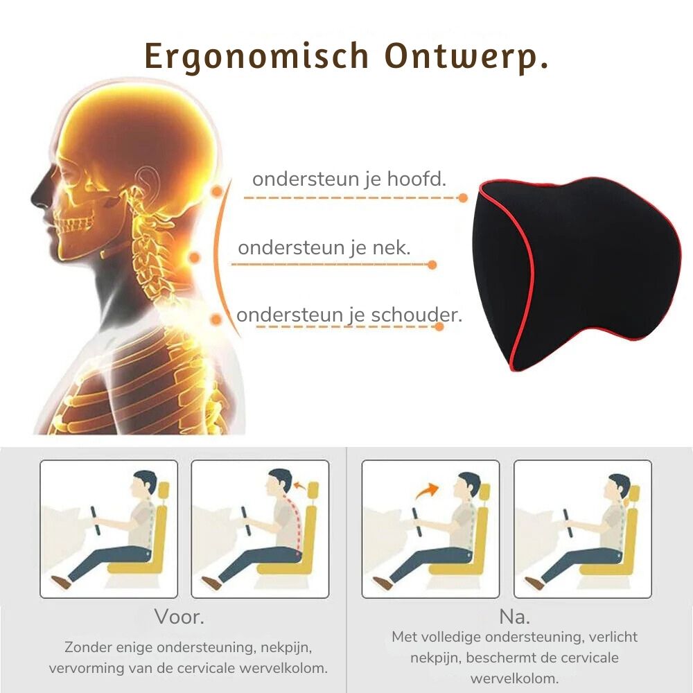 2 ergonomiske nakkepuder til bilen i memoryskum, der støtter sædet