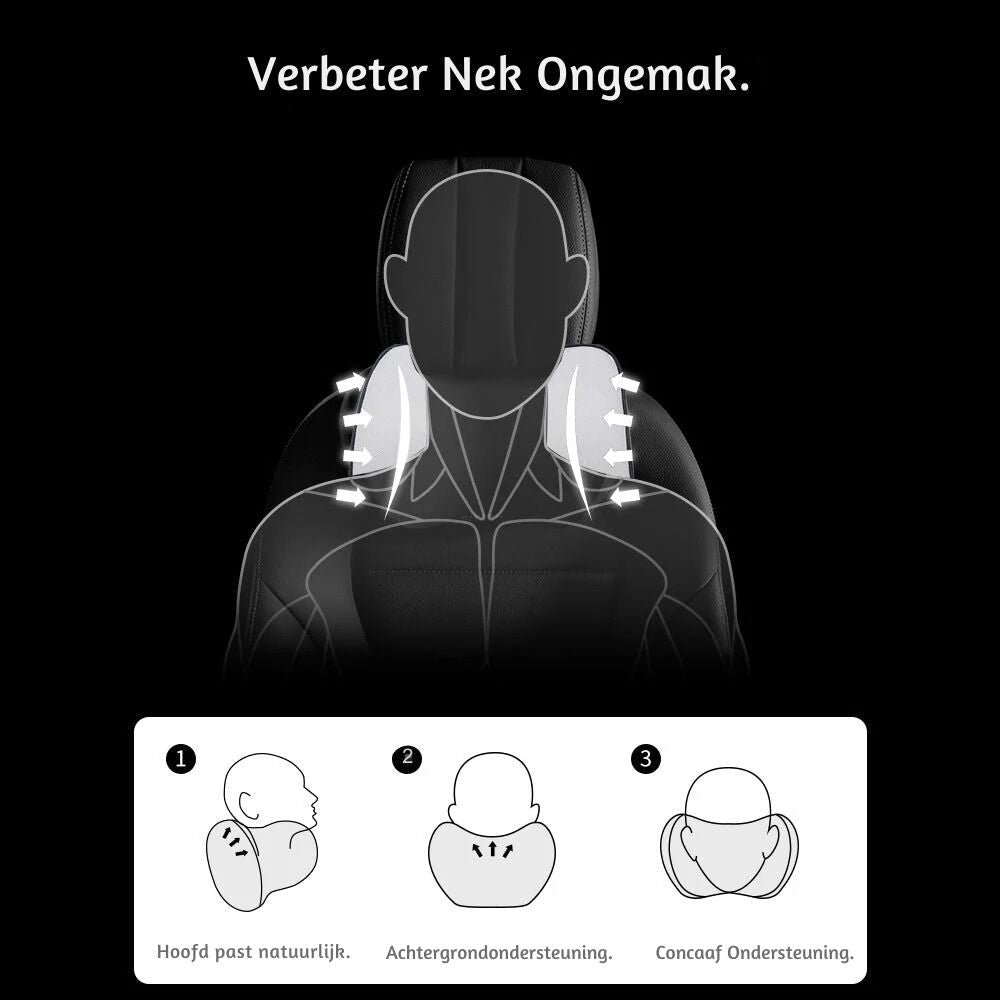 2 ergonomiske nakkepuder til bilen i memoryskum, der støtter sædet