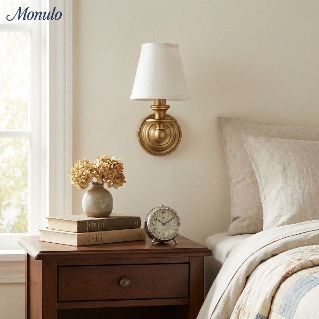Rowan Drum Shade Wall Sconce – Fabric Sconce Light for Cozy Cottage Lighting | Esilora