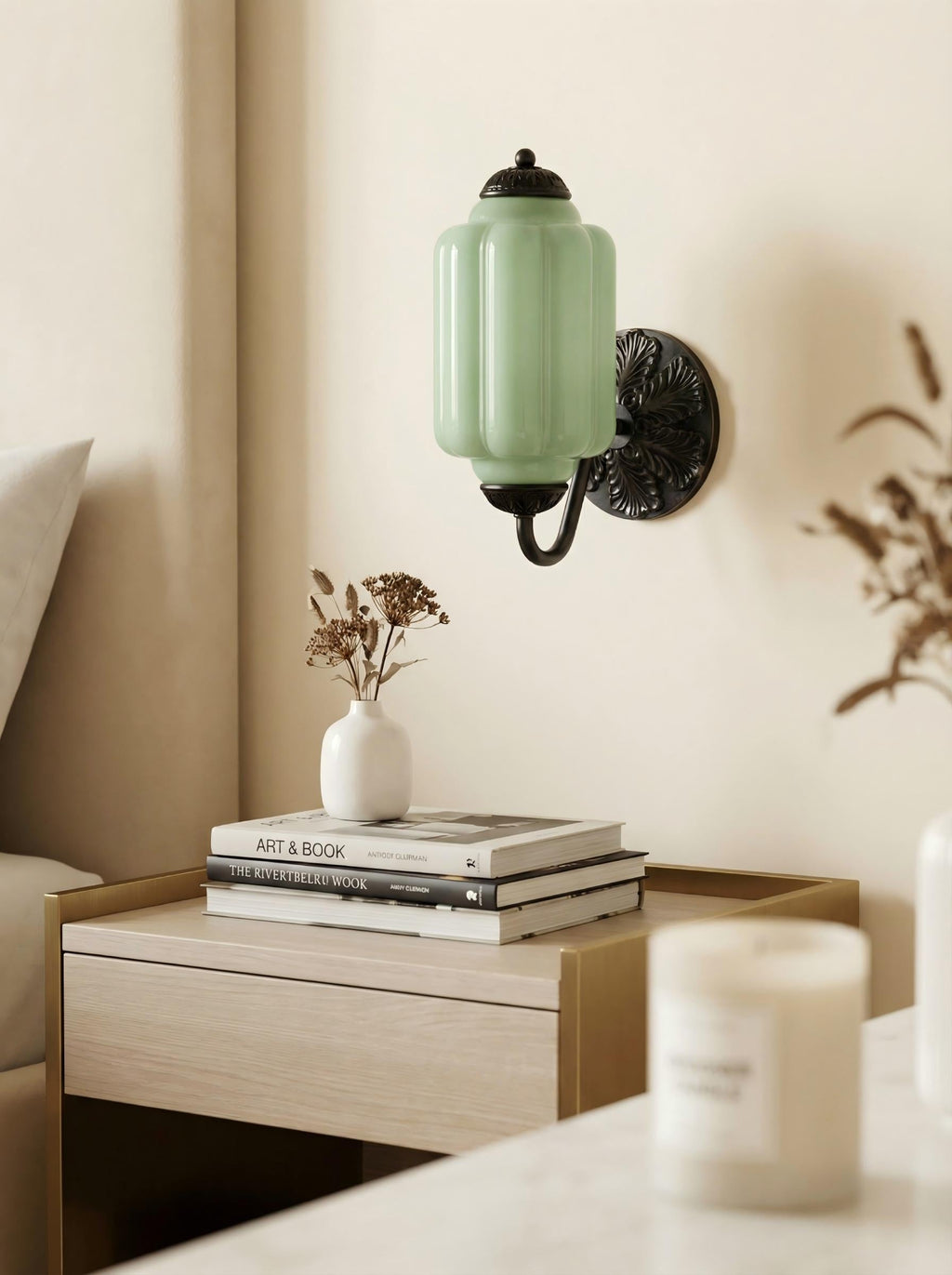 Vintage Milk Glass Sconce Bedside Hallway Eloise Wall Sconce | Esilora
