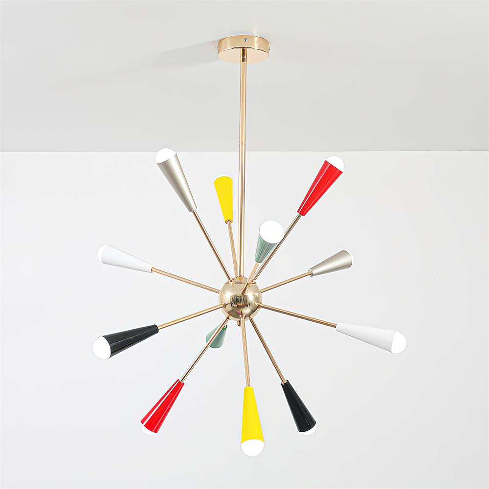 Ivoran Fireworks Chandelier - Gold Metal Sputnik Cone Shade Mid Century Light for Dining Room | Esilora