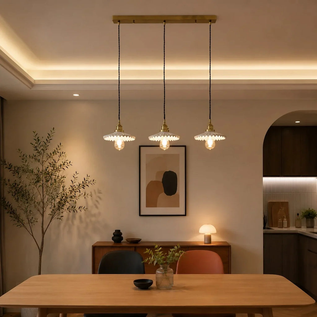 Pleated Ceramic Pendant Light with Brass Hardware | Esilora