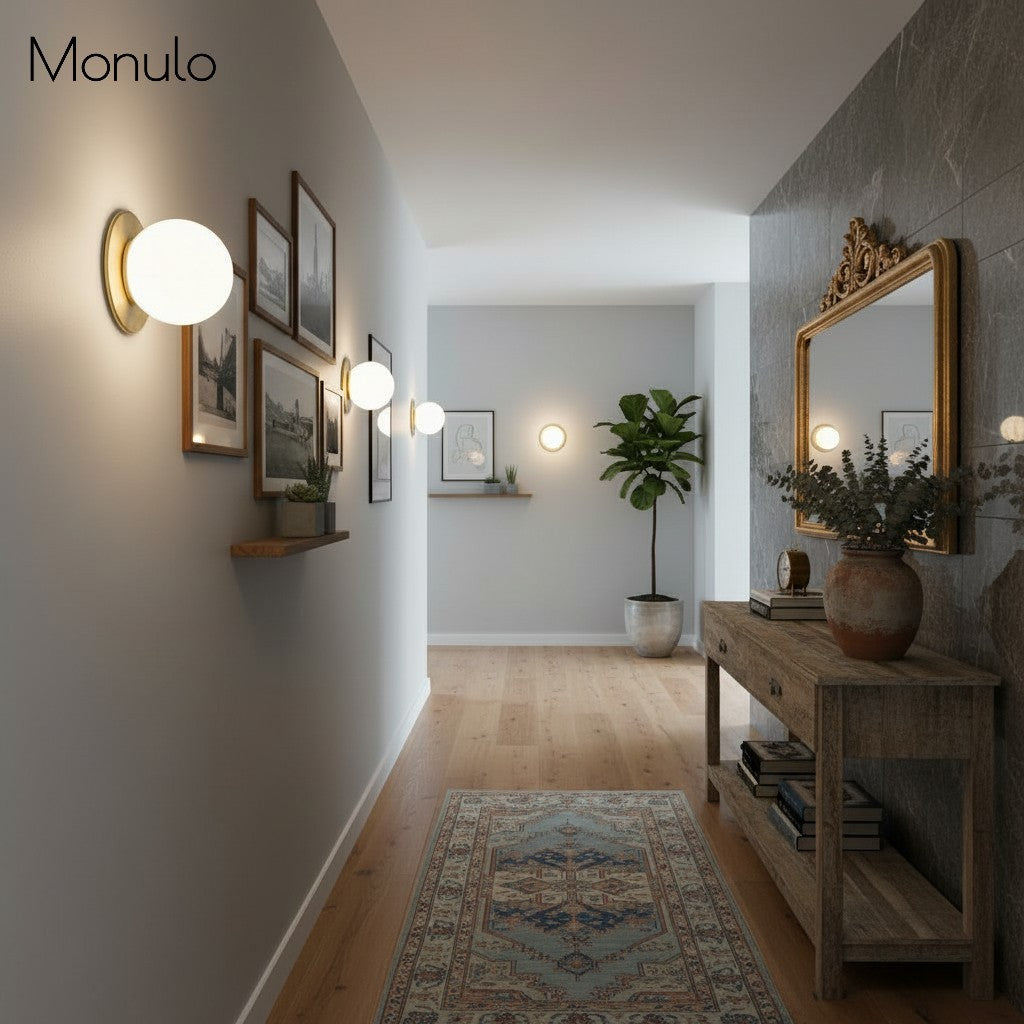 مصباح حائط كروي زجاجي عصري Glorica Glass بتصميم معدني أنيق لغرف المعيشة وغرف النوم | Esilora