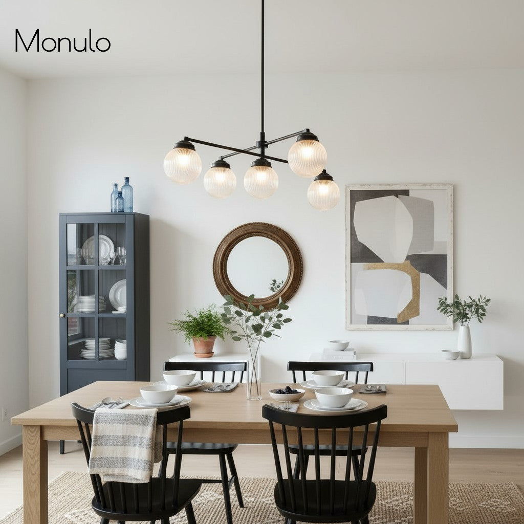 Glorica Glass skulpturale Globus-Pendelleuchte aus Metall und Glas – moderne Deckenleuchte für das Esszimmer | Esilora