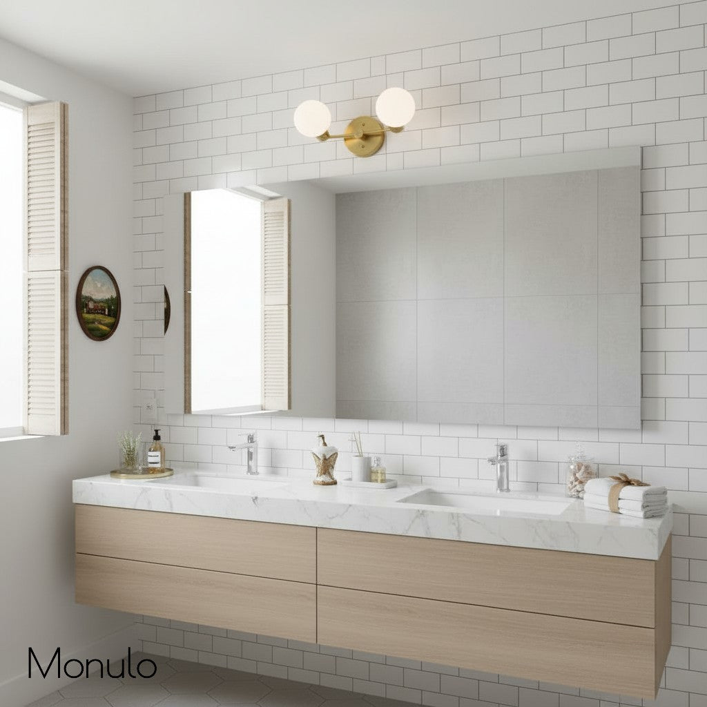Glorica Glass Minimalist Metal Arm Globe Wall Sconce – Mid-Century Vanity Lighting for Mirror & Hallway | Esilora