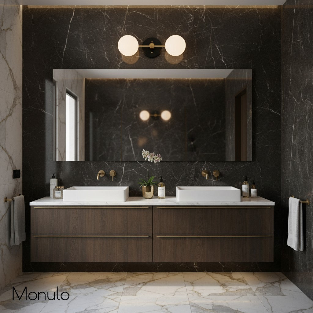 Glorica Glass Minimalist Metal Arm Globe Wall Sconce – Mid-Century Vanity Lighting for Mirror & Hallway | Esilora