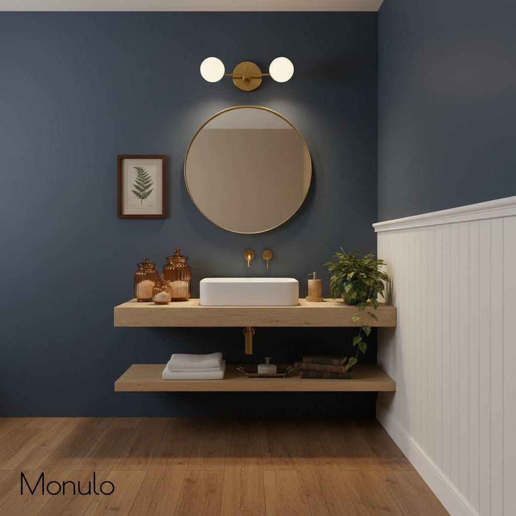 Glorica Glass Minimalist Metal Arm Globe Wall Sconce – Mid-Century Vanity Lighting for Mirror & Hallway | Esilora