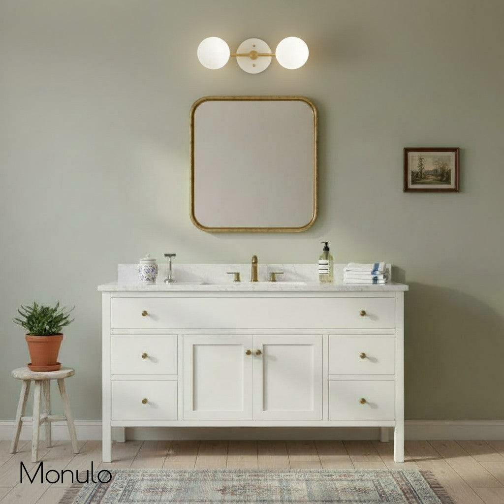 Glorica Glass Minimalist Metal Arm Globe Wall Sconce – Mid-Century Vanity Lighting for Mirror & Hallway | Esilora