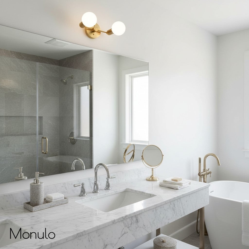 Glorica Glass Minimalist Metal Arm Globe Wall Sconce – Mid-Century Vanity Lighting for Mirror & Hallway | Esilora