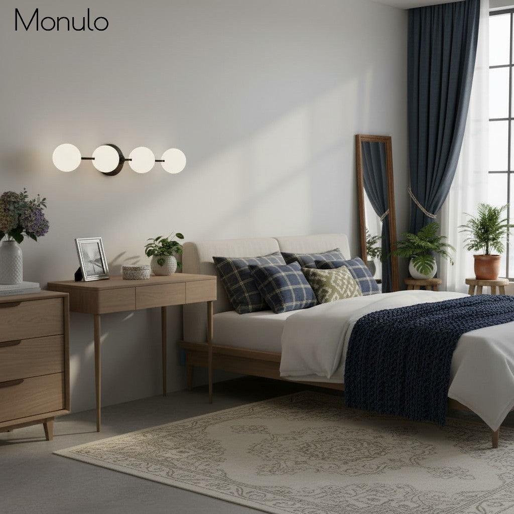 Lampada da parete Glorica Glass in metallo minimalista con barra e globo per toeletta — Lampada a globo da parete per spogliatoio e bagno | Esilora