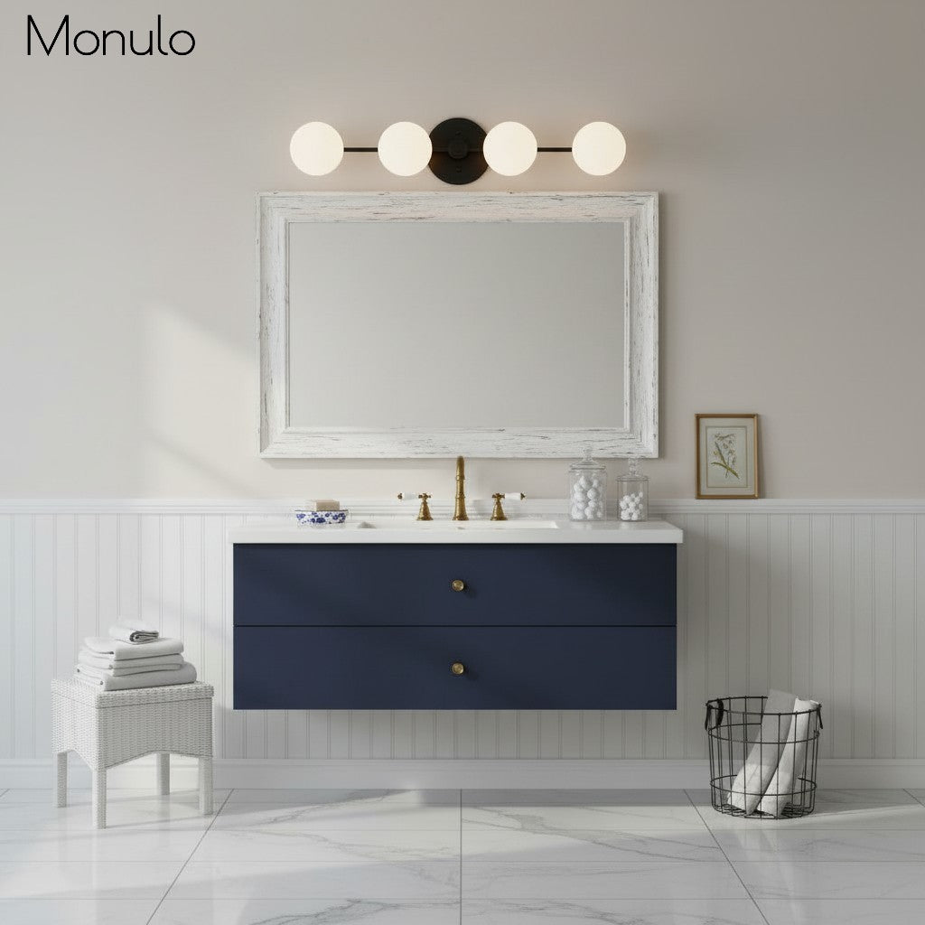 Lampada da parete Glorica Glass in metallo minimalista con barra e globo per toeletta — Lampada a globo da parete per spogliatoio e bagno | Esilora
