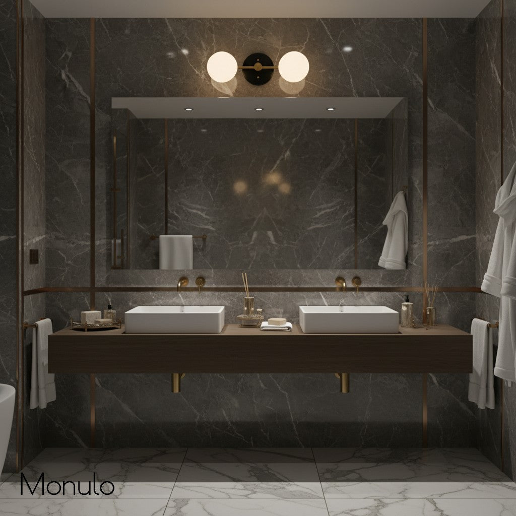 Glorica Glass Minimalist Metal Arm Globe Wall Sconce – Mid-Century Vanity Lighting for Mirror & Hallway | Esilora
