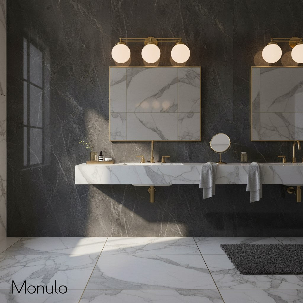 مصباح حائط عصري للحمّام من زجاج Glorica Glass بثلاثة مصابيح كروية للمرآة | Esilora