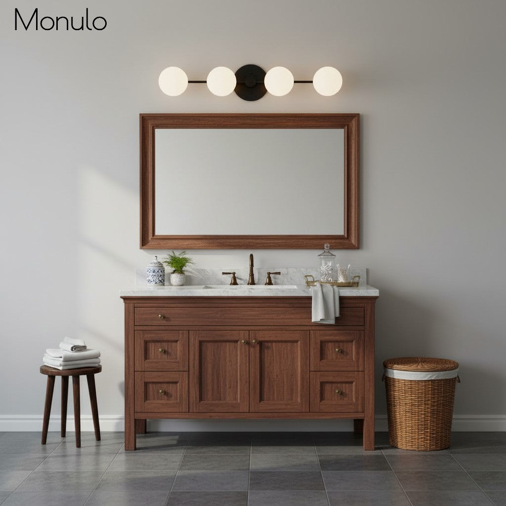 Lampada da parete Glorica Glass in metallo minimalista con barra e globo per toeletta — Lampada a globo da parete per spogliatoio e bagno | Esilora