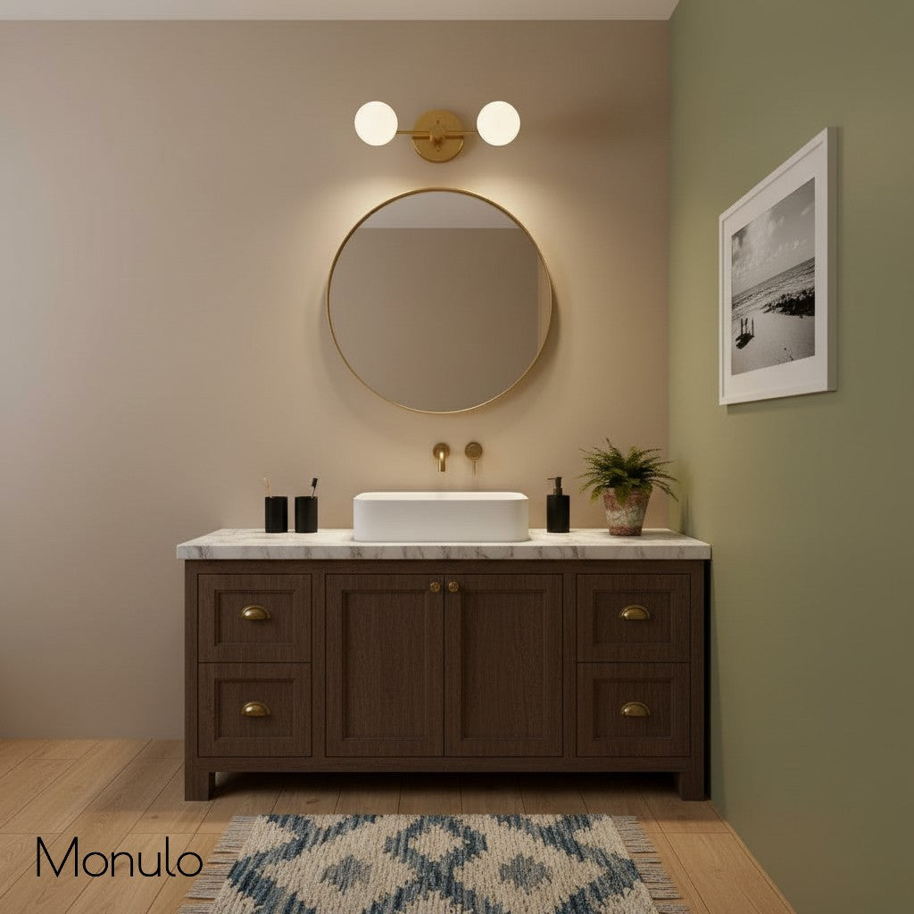 Glorica Glass Minimalist Metal Arm Globe Wall Sconce – Mid-Century Vanity Lighting for Mirror & Hallway | Esilora