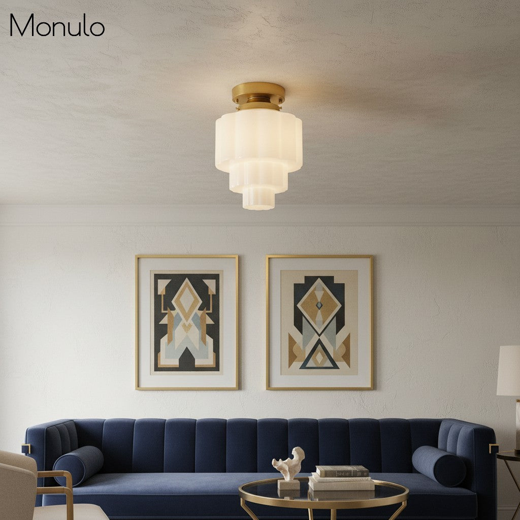 Lámpara de techo de vidrio multicapa Geotower - Lámpara art déco para dormitorio | Esilora