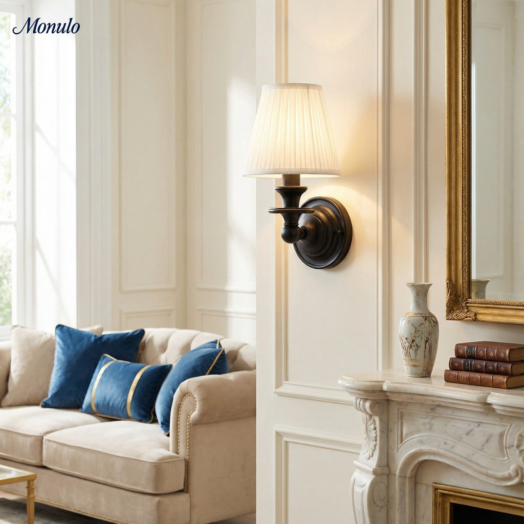 Rowan Drum Shade Wall Sconce – Fabric Sconce Light for Cozy Cottage Lighting | Esilora