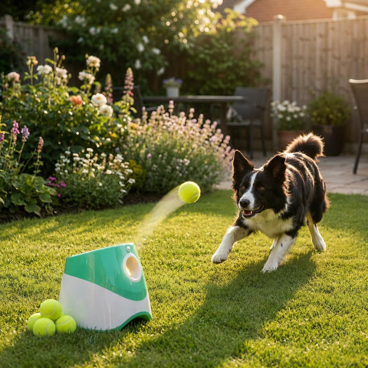 Automatic Dog Ball Launcher - 3 Distance Settings - Infrared Safety Sensor - 5H Battery - 6 Balls
