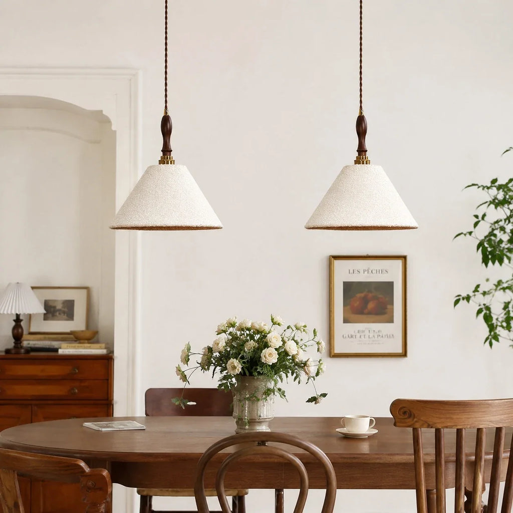 Lampada a sospensione vintage francese in tessuto color crema | Esilora