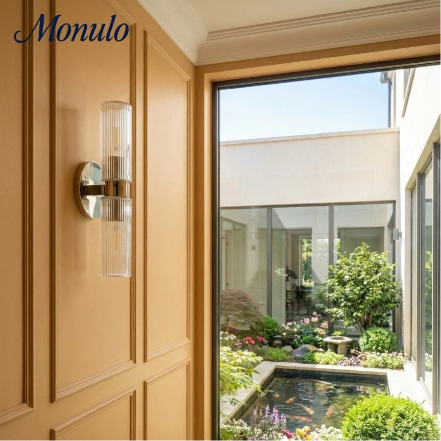 Rivora Ribbed Glass Tube Double Wall Lamp – Contemporary Wall Lighting for Entryway | Esilora