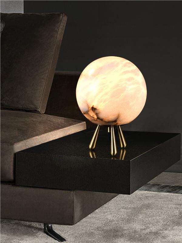 Lámpara de mesa de alabastro Christop, esférica, de cobre y lujo ligero | Esilora