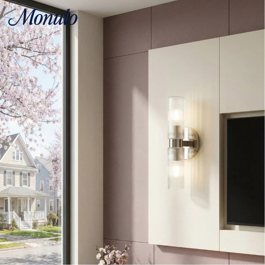 Rivora Ribbed Glass Tube Double Wall Lamp – Contemporary Wall Lighting for Entryway | Esilora