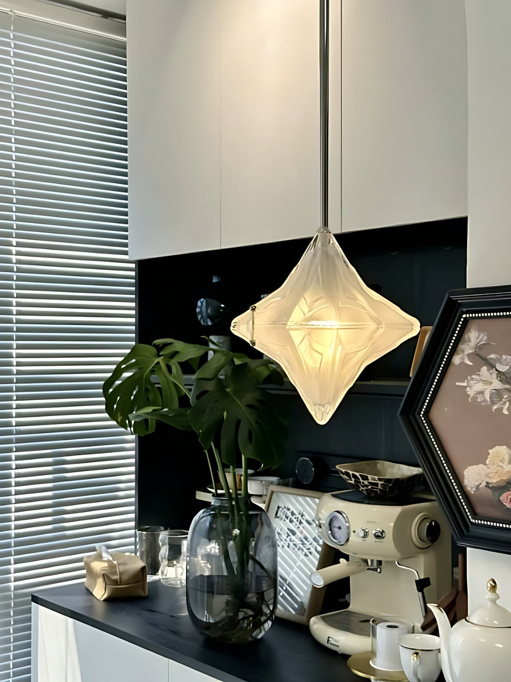 Art Deco Star Pendant Light - Frosted Glass Pendant with Geometric Style - Astris Elara | Esilora