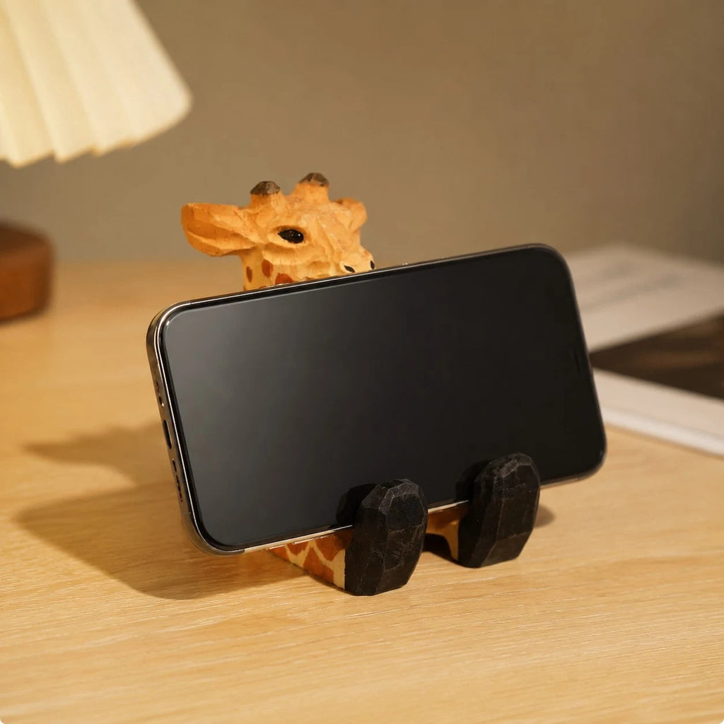 Support de téléphone en bois sculpté à la main représentant un animal | Esilora