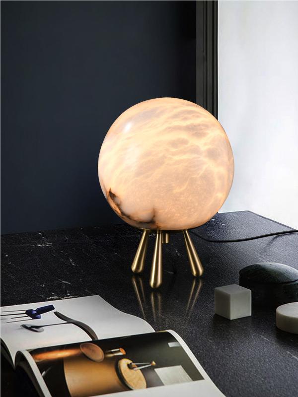 Lámpara de mesa de alabastro Christop, esférica, de cobre y lujo ligero | Esilora