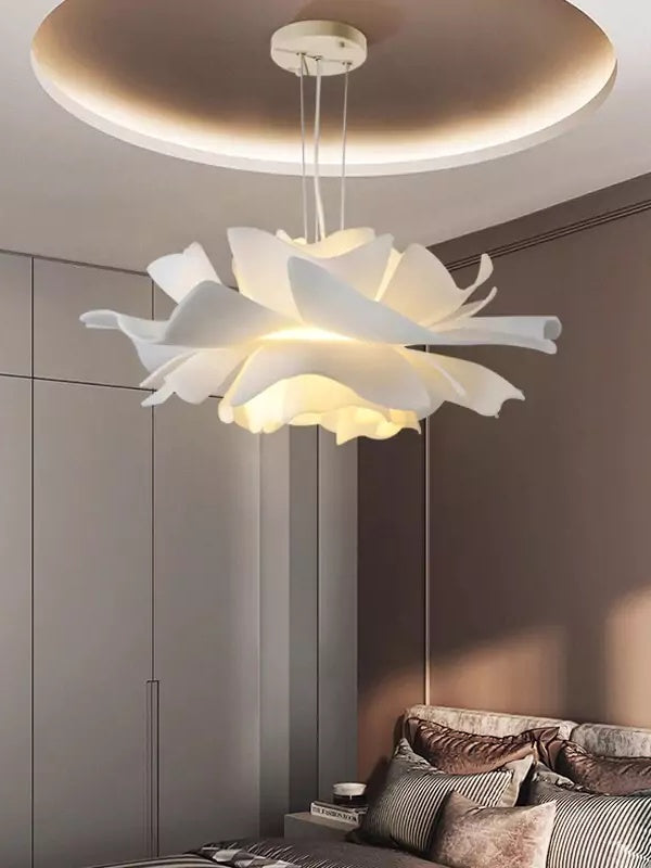Handcrafted White Lotus Flower Pendant Light - Vintage Nordic Acrylic Design | Esilora