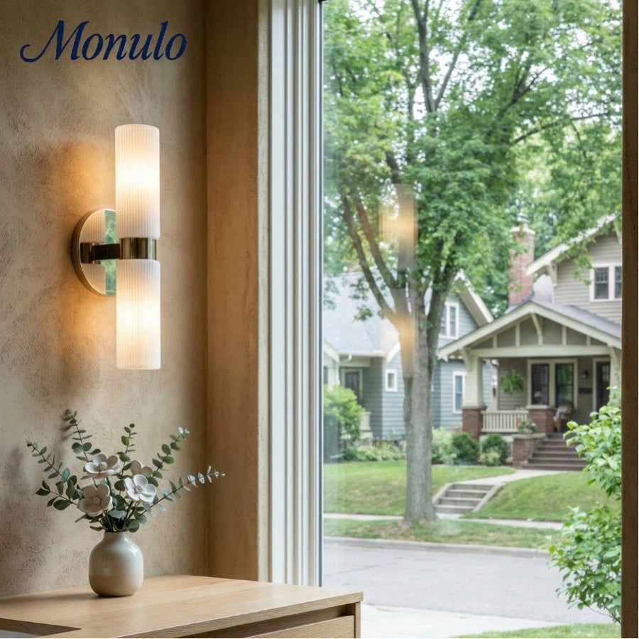 Rivora Ribbed Glass Tube Double Wall Lamp – Contemporary Wall Lighting for Entryway | Esilora