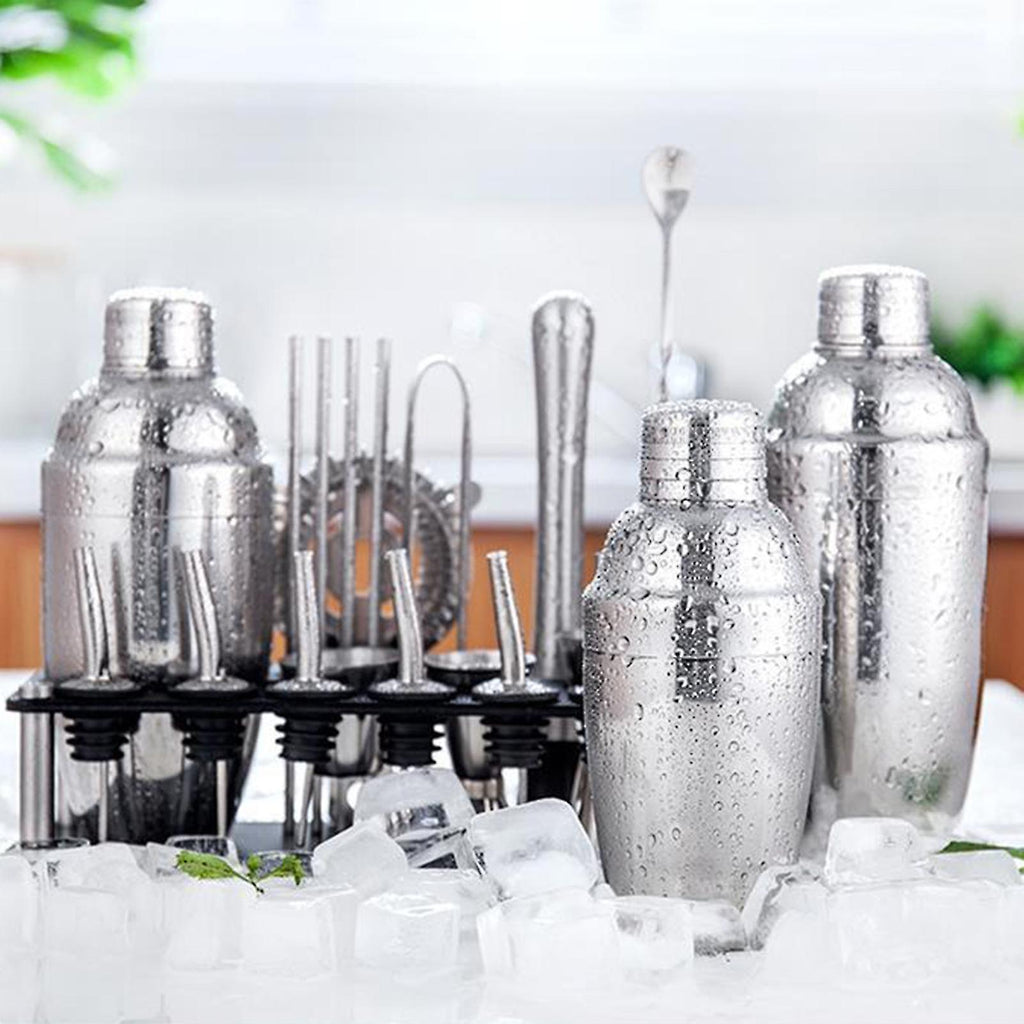 Ensemble de bar Aurora de 23 pièces avec shaker à martini en acier inoxydable, support et accessoires