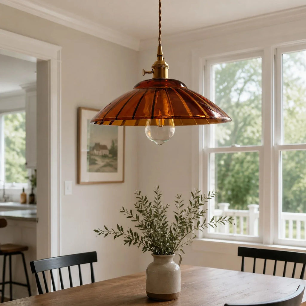 Japansk retro-pendel­lampe i messing og glas | Esilora