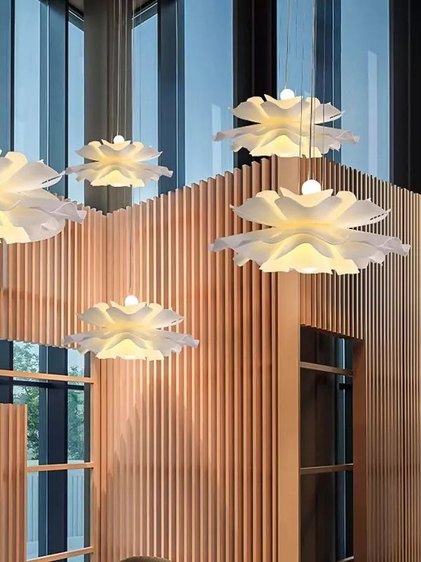 Handcrafted White Lotus Flower Pendant Light - Vintage Nordic Acrylic Design | Esilora
