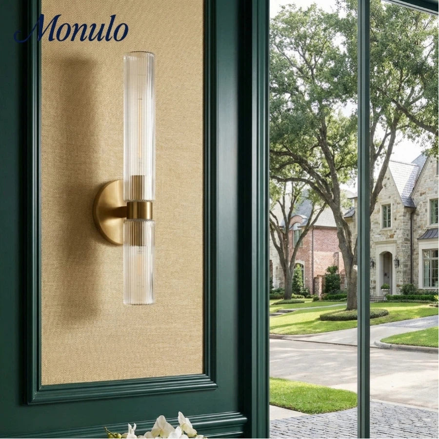 Rivora Ribbed Glass Tube Double Wall Lamp – Contemporary Wall Lighting for Entryway | Esilora