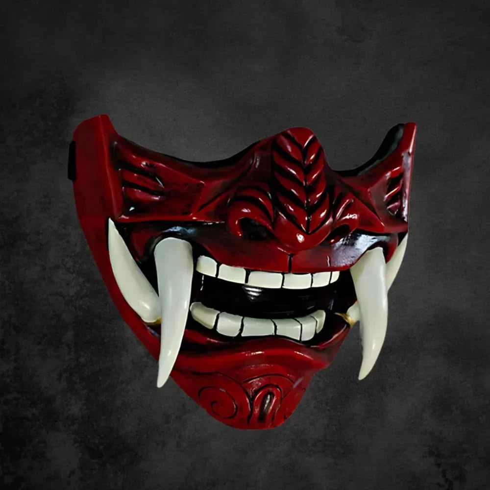 Mască japoneză Oni, tip jumătate de mască - mască facială ușoară din latex, în stil samurai