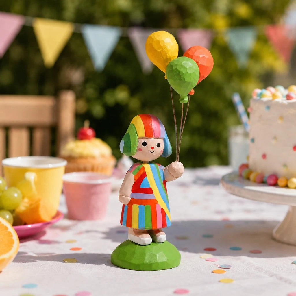 Rainbow Balloon Girl Wooden Figurine | Esilora