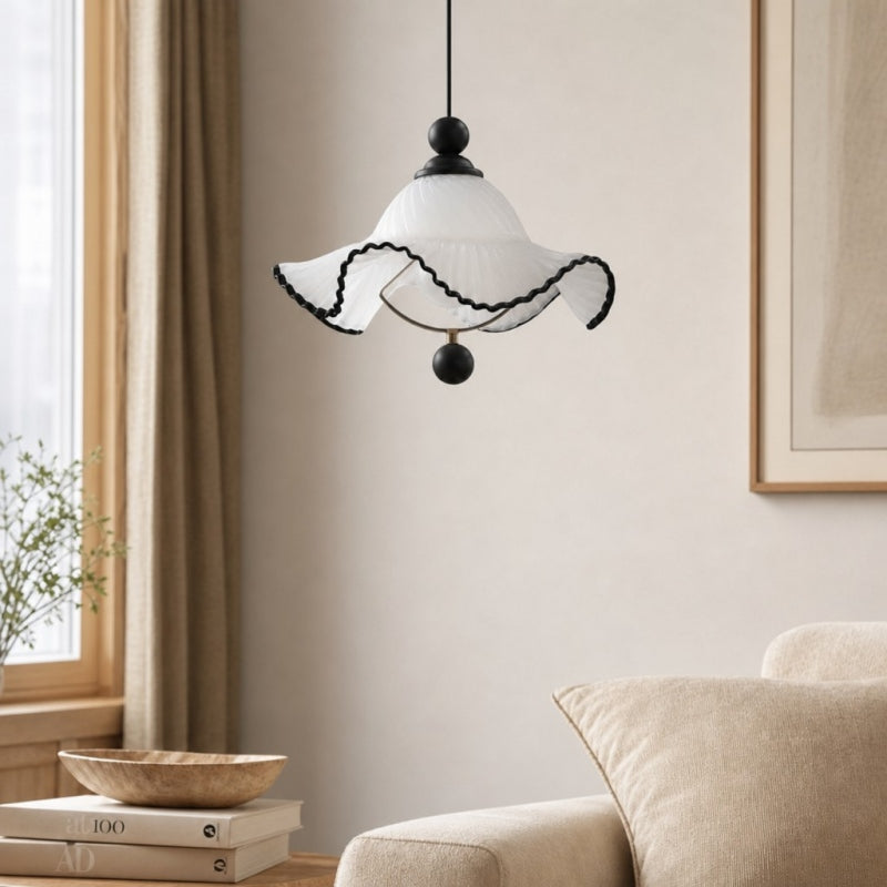 Javina Glass Pendant Light - French Vintage Ruffled Wave Shade for Bedroom and Dining Room | Esilora