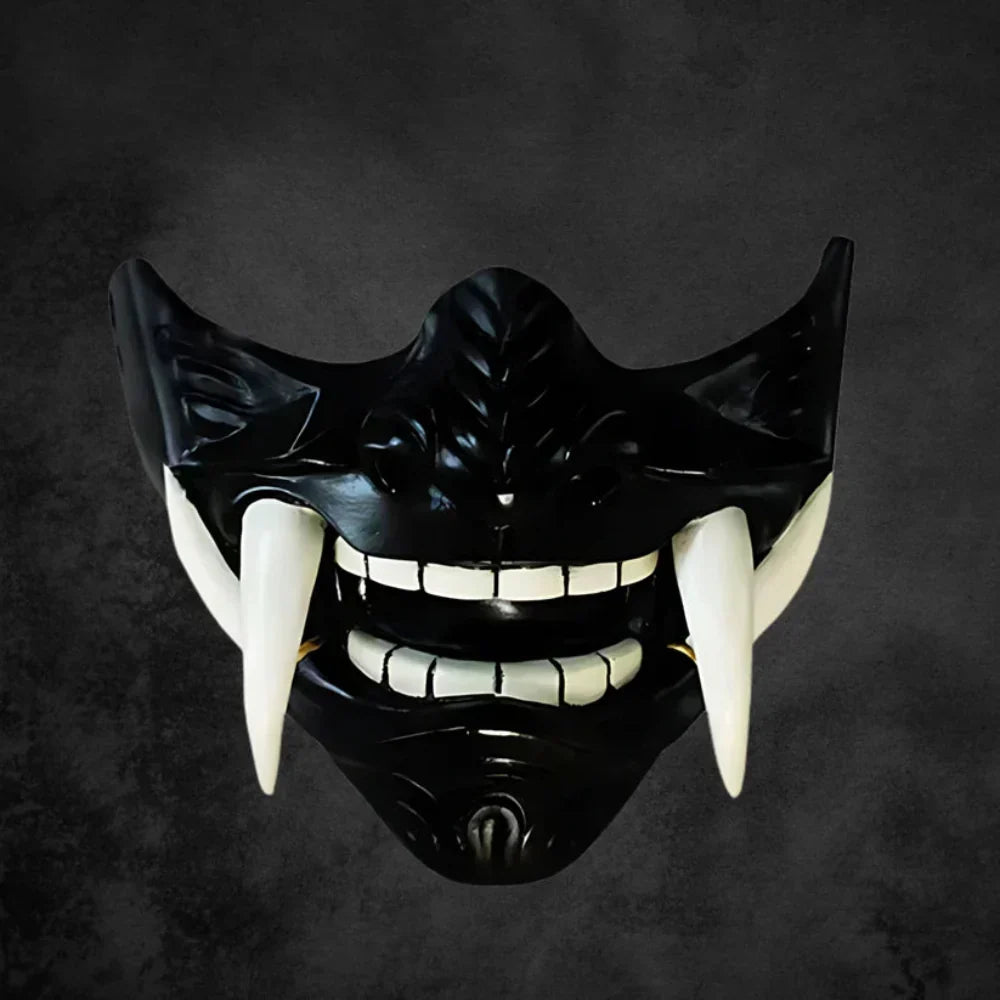Mască japoneză Oni, tip jumătate de mască - mască facială ușoară din latex, în stil samurai