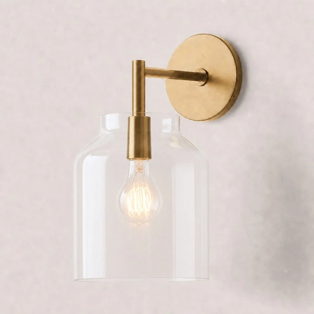 Hanton minimalistisk væglampe – væglampe i vintage-mælkeglas og metaldetalje | Esilora