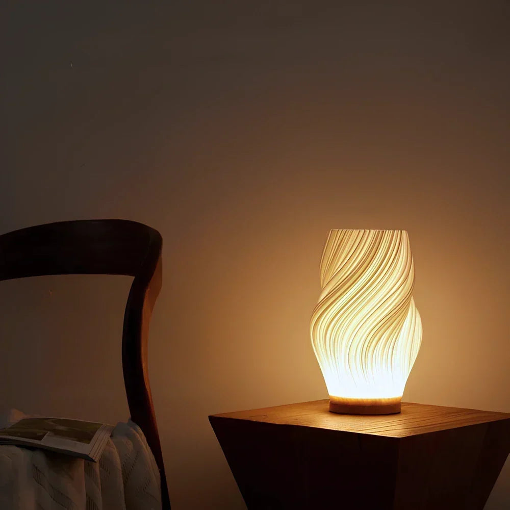 Modern White Plastic LED Table Lamp — Dimmable, Wave Design, 3 Brightness Settings