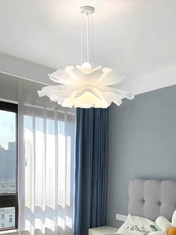 Handcrafted White Lotus Flower Pendant Light - Vintage Nordic Acrylic Design | Esilora